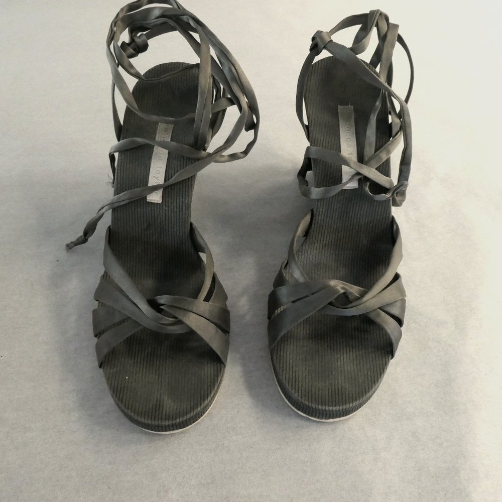 Rebecca Taylor Chocolate Wedge Sandals with silk ankle wraps size 10
